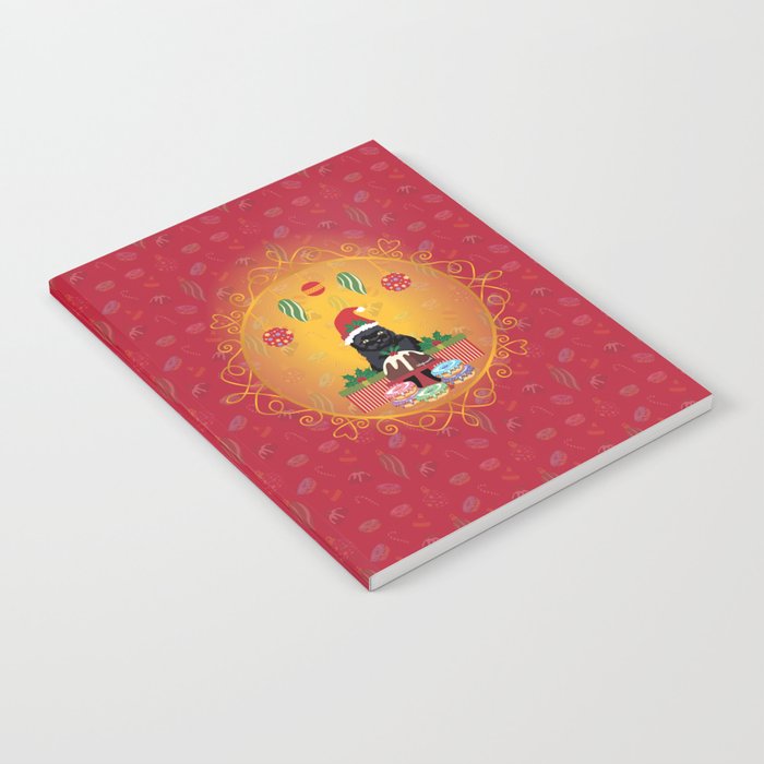 Christmas Black Cat (Red Background) Notebook
