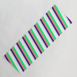 [ Thumbnail: Powder Blue, Indigo, Dark Salmon, Green, and White Colored Pattern of Stripes Yoga Mat ]