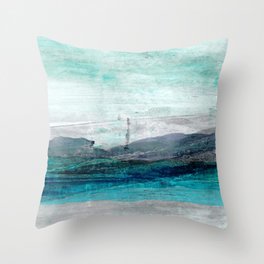 Turquoise Blue Green Abstract Coastal Landscape Throw Pillow