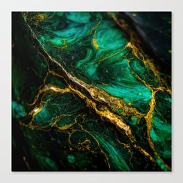 Green and gold foil vibrant marble art, Marble home decor Canvas Print
