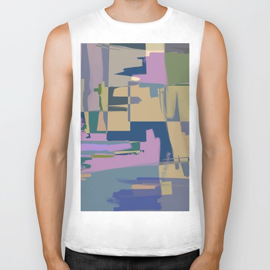 Pale Existence - Abstract, pastel purple, blue, mustard and green painting Biker Tank