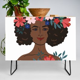 Portrait of a flowery woman Credenza
