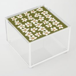 White Flowers khaki green background Acrylic Box
