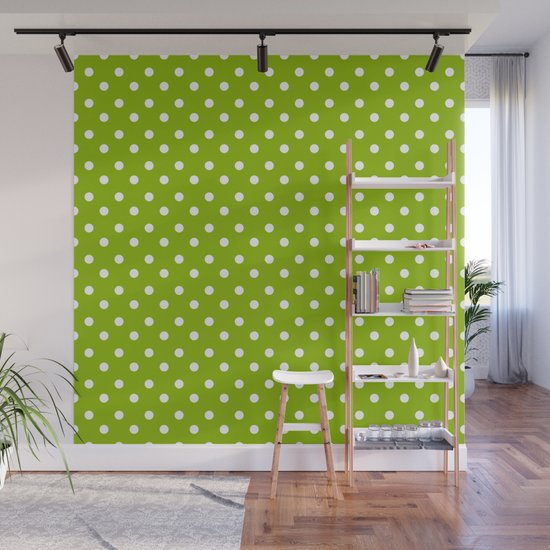 Small White & Apple Green Spring Polka Dot Pattern Wall ...