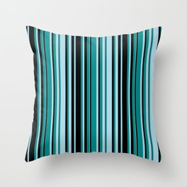 [ Thumbnail: Light Blue, Dark Cyan & Black Colored Striped Pattern Throw Pillow ]