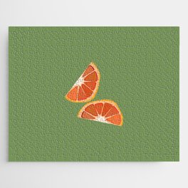 Blood Orange - Orange Summer Vibe Pattern on Green Jigsaw Puzzle