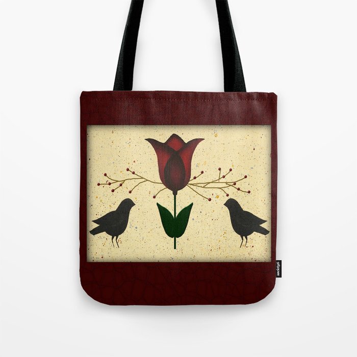 Primitive Tulip And Crows Tote Bag