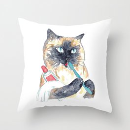 Siamese cat toilet Painting Wall Poster Watercolor Throw Pillow
