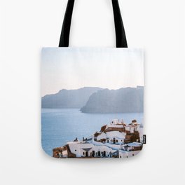 Greek Village on the Sea | White Buildings on a Hill Next to the Water | Travel Photography Fine Art Tote Bag