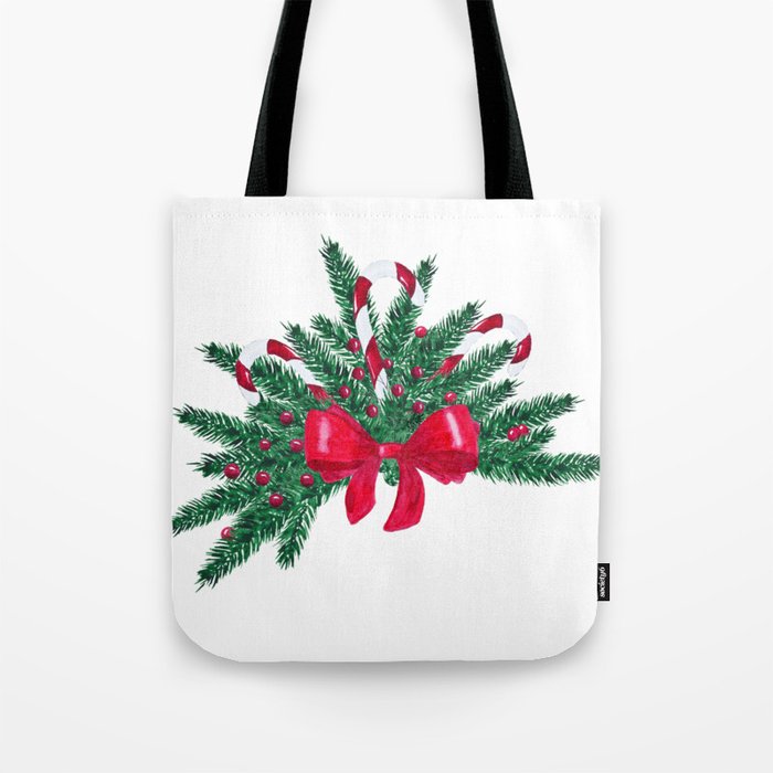 Christmas Bouquet fir branches red bow Tote Bag