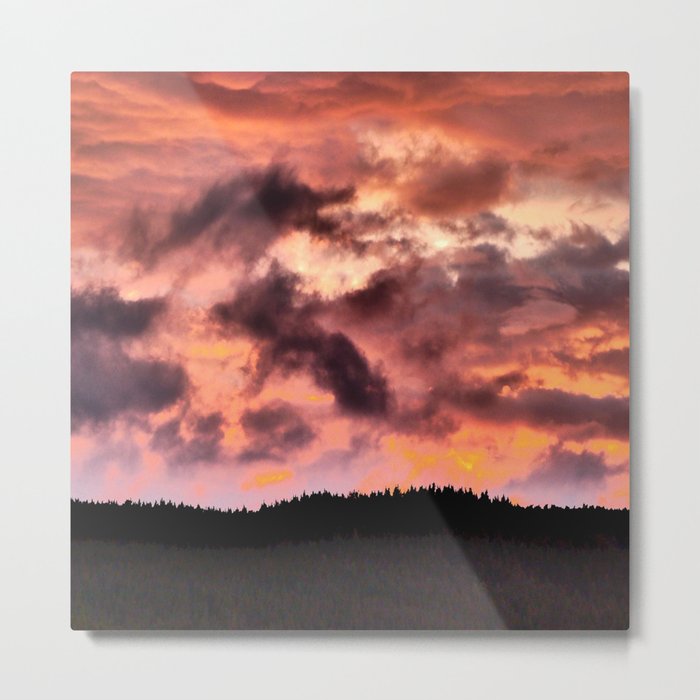 Scottish Highlands Sunset above a Pine Forest in I Art Metal Print