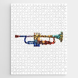 Whimsical Colorful Mosaic Music Trumpet Art Jigsaw Puzzle