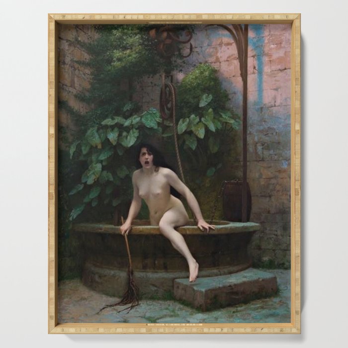Truth Coming Out of Her Well Painting by Jean-Léon Gérôme Serving Tray