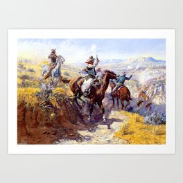 “Smoking Them Out” Western Art by Charles M Russell Art Print