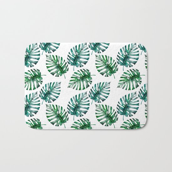Tropical Foliage Monstera Pattern on #Society6 Bath Mat