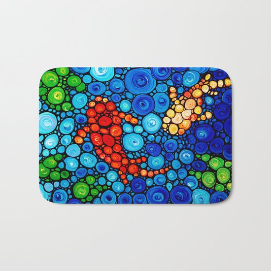 Pure Koi Joi - Mosaic Fish Art Painting by Sharon Cummings Bath Mat