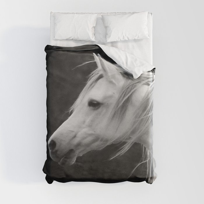Arabian horse in black and white Duvet Cover