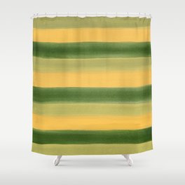 Green and Yellow Gouache Stripes Painted Pattern Shower Curtain