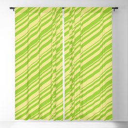 [ Thumbnail: Green & Tan Colored Striped/Lined Pattern Blackout Curtain ]