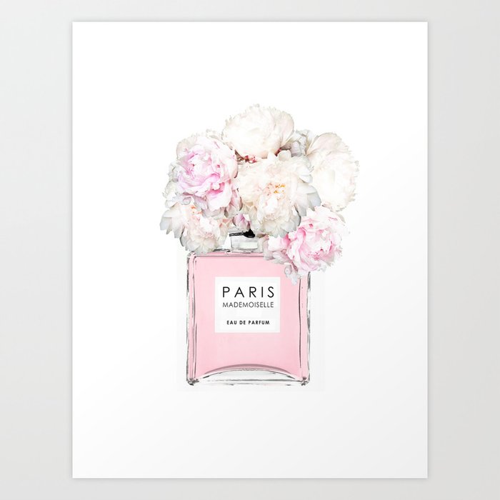 Peonies Flowers Bottle Pink Fashion Art Minimal Trendy Decor