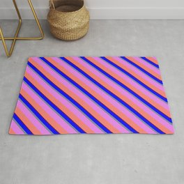 [ Thumbnail: Colorful Blue, Light Slate Gray, Violet, Salmon, and Maroon Colored Lines Pattern Rug ]