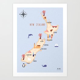 Illustrated map of New Zealand Art Print
