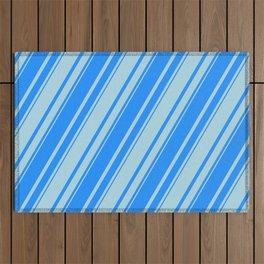 [ Thumbnail: Blue & Light Blue Colored Lines/Stripes Pattern Outdoor Rug ]