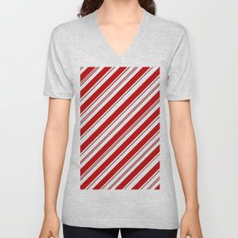 winter holiday xmas red white striped peppermint candy cane V Neck T Shirt