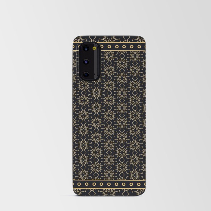 Black and gold abstract graphic pattern. Geometric ornament with frame, border. Line art, lace, embroidery background. Bandanna, shawl, scarf, tablecloth design Android Card Case