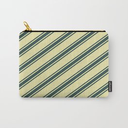 [ Thumbnail: Pale Goldenrod & Dark Slate Gray Colored Lined Pattern Carry-All Pouch ]