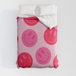 Large Pink and Red Vsco Smiley Face Pattern - Preppy Aesthetic Comforter