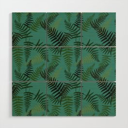 Fern Leaf Pattern on Green Blue Background Wood Wall Art