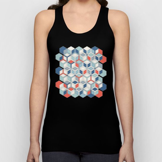 Soft Red, White & Blue Hexagon Pattern Play Unisex Tank Top