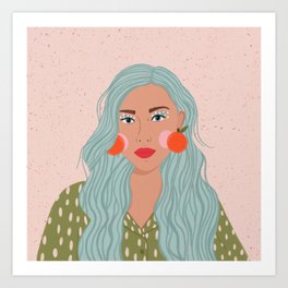 Woman Portrait- Clementines Earrings  Art Print
