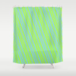 [ Thumbnail: Light Green & Light Sky Blue Colored Lines/Stripes Pattern Shower Curtain ]