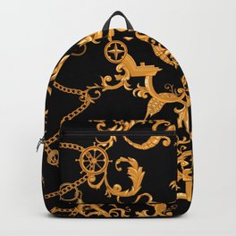 Baroque pattern with golden chains fishes and anchors Backpack