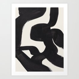 Mid Century Modern Minimalist Abstract Art Brush Strokes Black & White Ink Art Maze Art Print