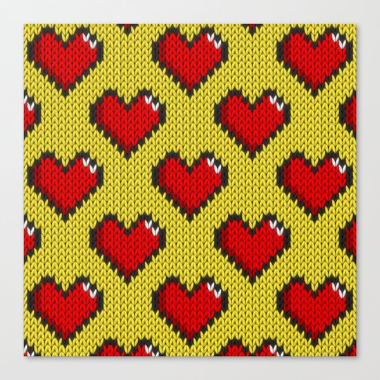 Knitted heart pattern - yellow Canvas Print