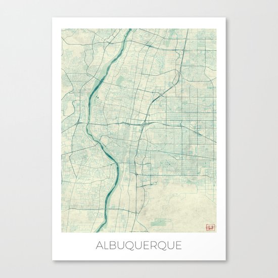 Albuquerque Map Blue Vintage Canvas Print