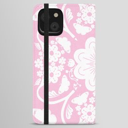 Retro Modern Butterflies And Flowers Bandana Pink iPhone Wallet Case