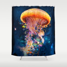 Electric Jellyish World Shower Curtain
