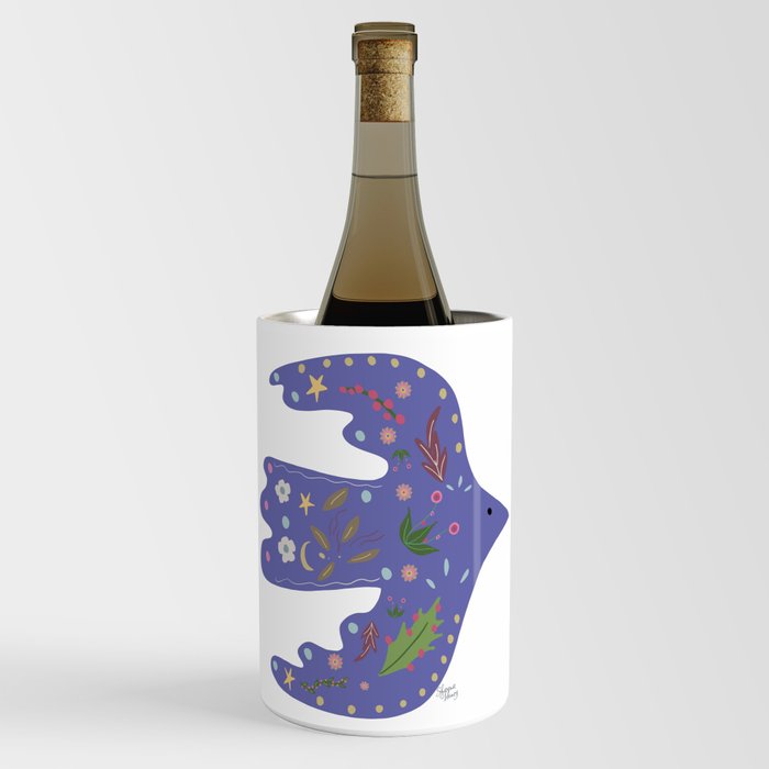 Folk Art Abstract Dove Illustration White BG Wine Chiller