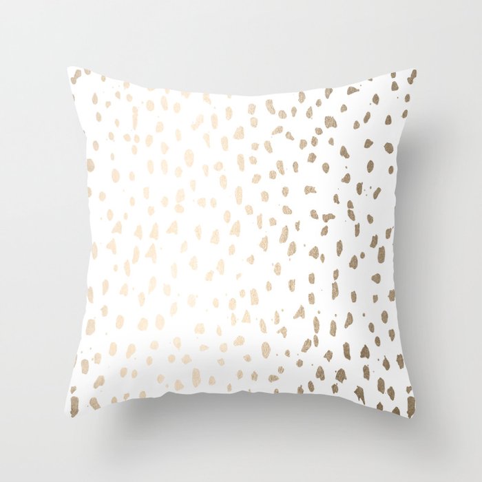 Luxe Gold Painted Polka Dot on White Throw Pillow