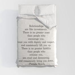 Relationships are Like Investments Quote Comforter