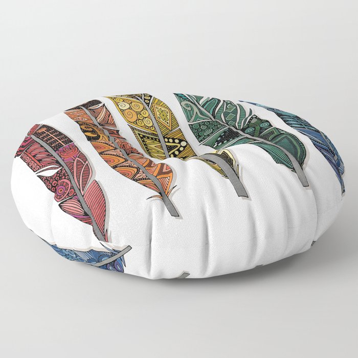 boho rainbow feathers Floor Pillow