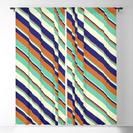 [ Thumbnail: Midnight Blue, Chocolate, Aquamarine & Light Yellow Colored Pattern of Stripes Blackout Curtain ]
