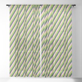 [ Thumbnail: Pink, Green, and Dark Slate Gray Colored Stripes/Lines Pattern Sheer Curtain ]