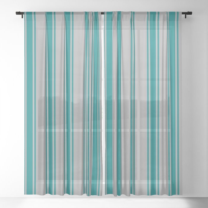 Dark Grey & Teal Colored Striped Pattern Sheer Curtain