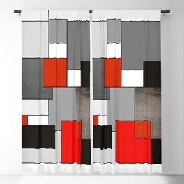 Red Gray Black Modern Geometric Graphic Design  Blackout Curtain