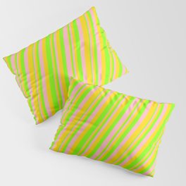 [ Thumbnail: Light Pink, Yellow & Chartreuse Colored Lines Pattern Pillow Sham ]